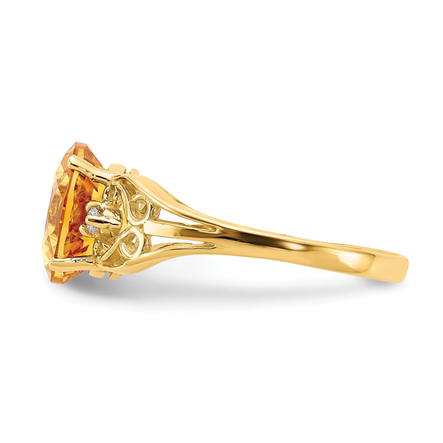 14k 9x7mm Oval Citrine and AA Diamond Ring