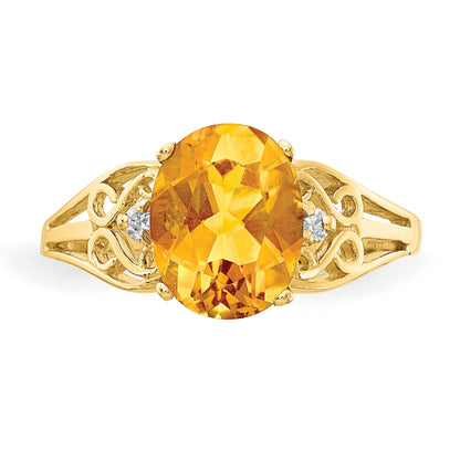 14k 9x7mm Oval Citrine and AA Diamond Ring