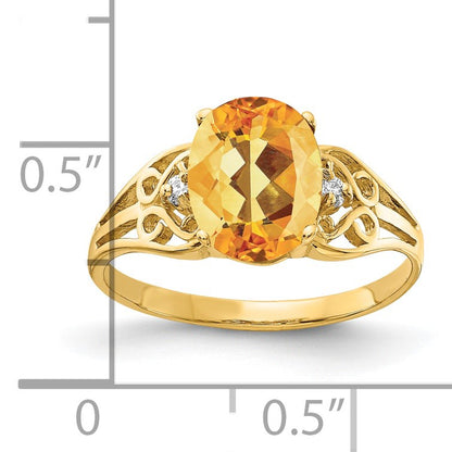 14k 9x7mm Oval Citrine and AA Diamond Ring