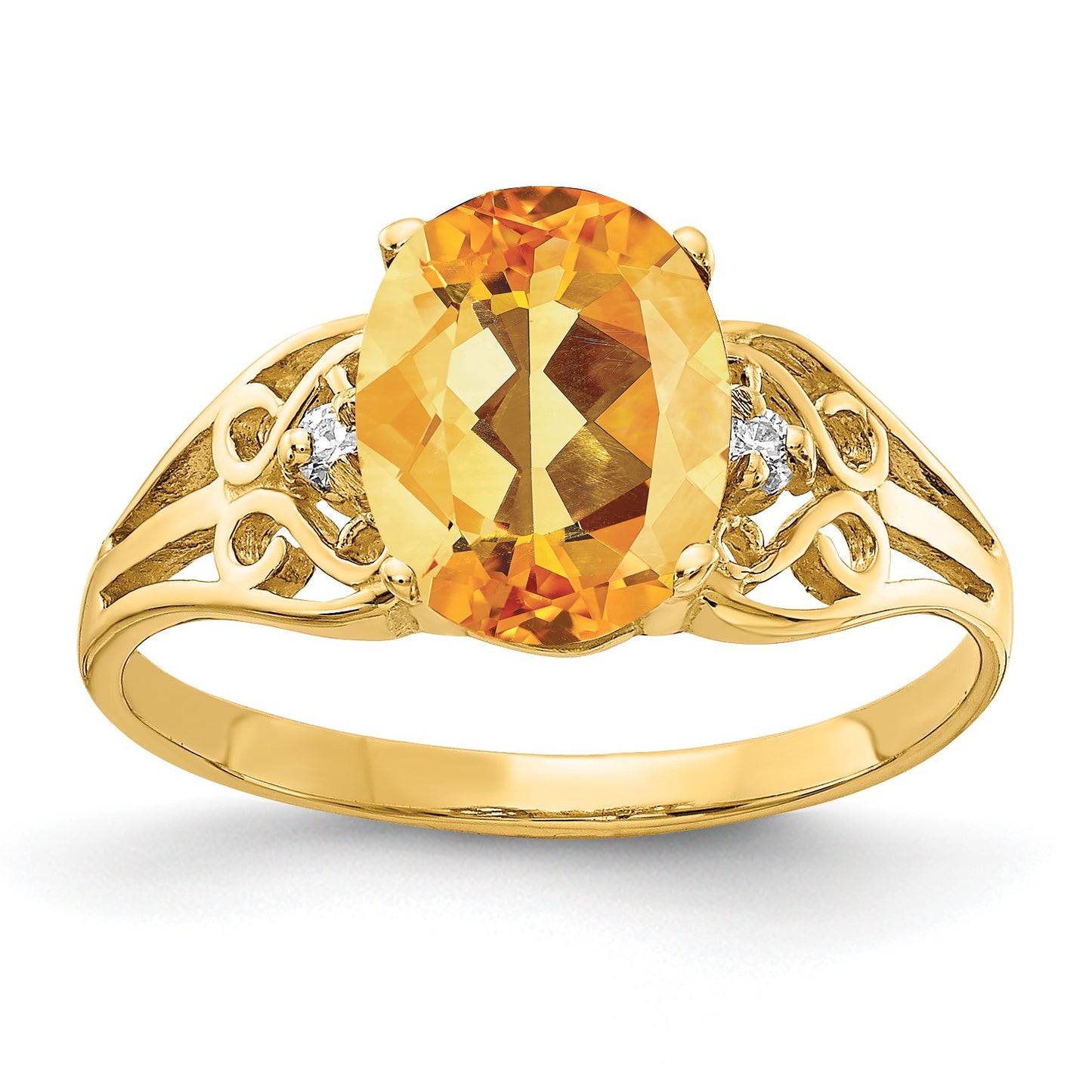 14k 9x7mm Oval Citrine and AA Diamond Ring