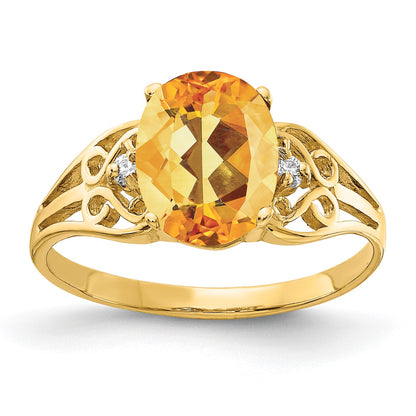 14k 9x7mm Oval Citrine and AA Diamond Ring