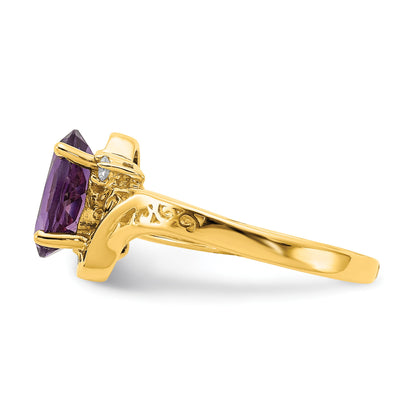 14k 9x7mm Oval Amethyst and AA Diamond Ring