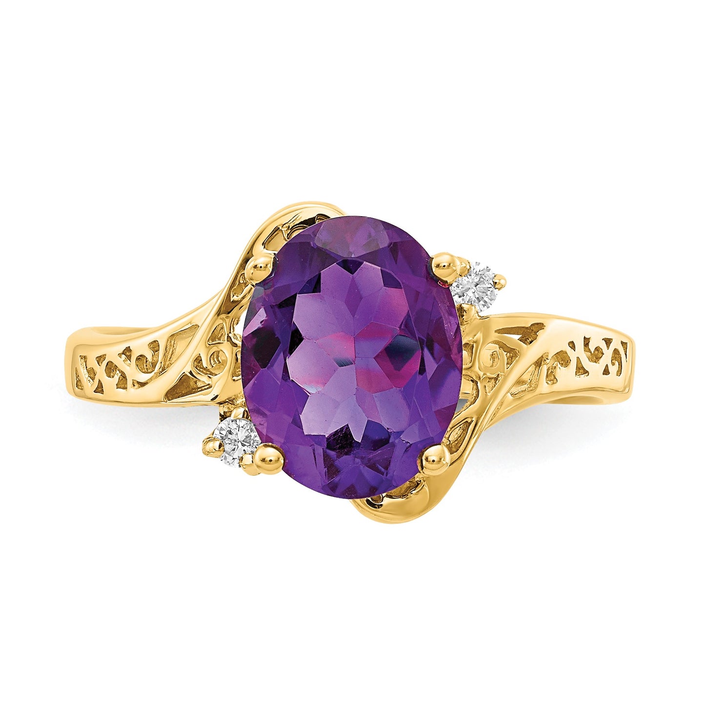 14k 9x7mm Oval Amethyst and AA Diamond Ring