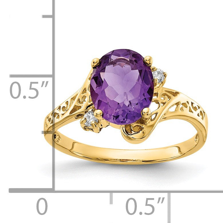 14k 9x7mm Oval Amethyst and AA Diamond Ring