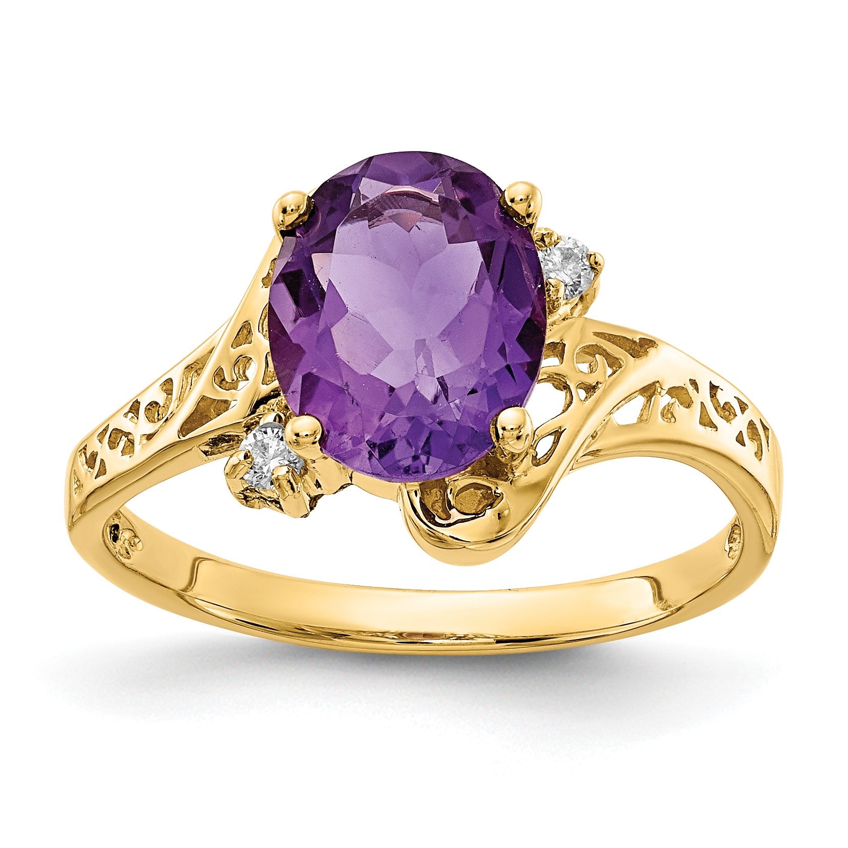 14k 9x7mm Oval Amethyst and AA Diamond Ring