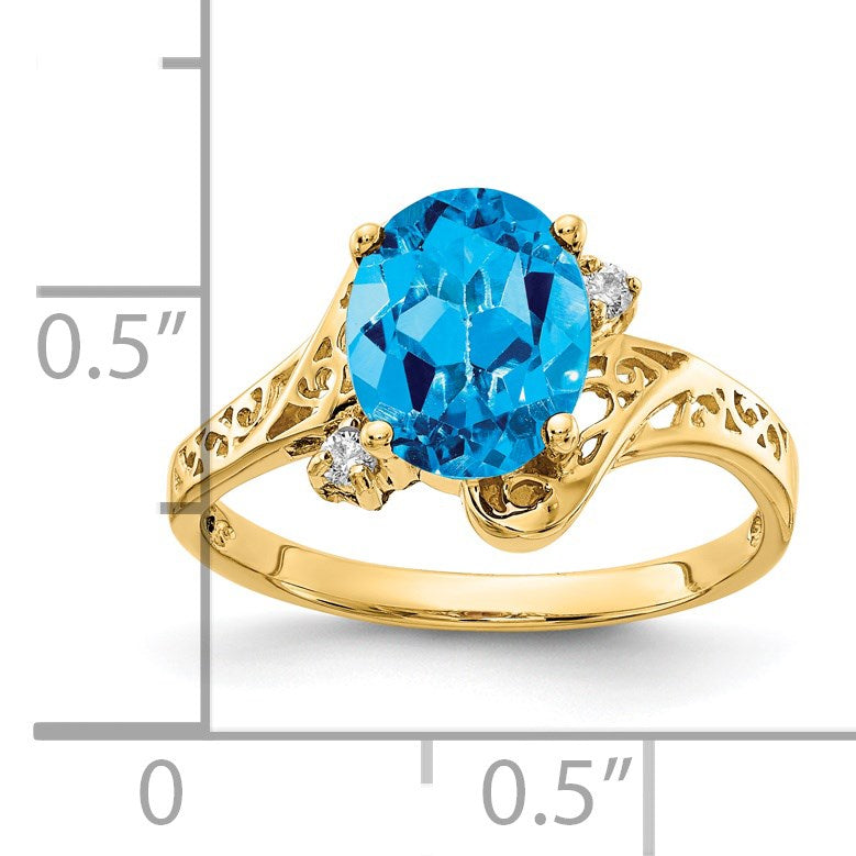 14k 9x7mm Oval Blue Topaz and AA Diamond Ring