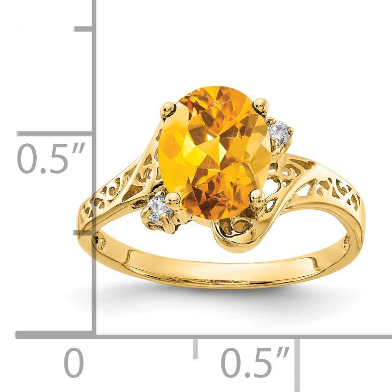 14k 9x7mm Oval Citrine and AA Diamond Ring