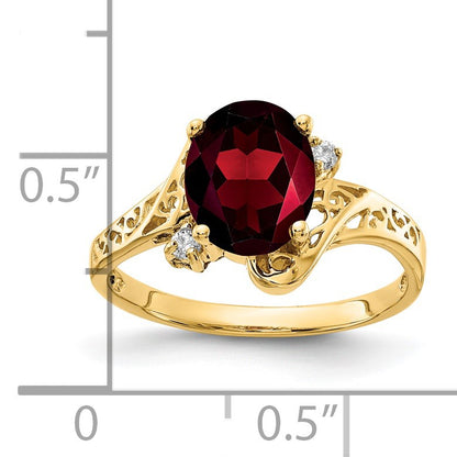 14k 9x7mm Oval Garnet and 1/20 carat AA Diamond Ring