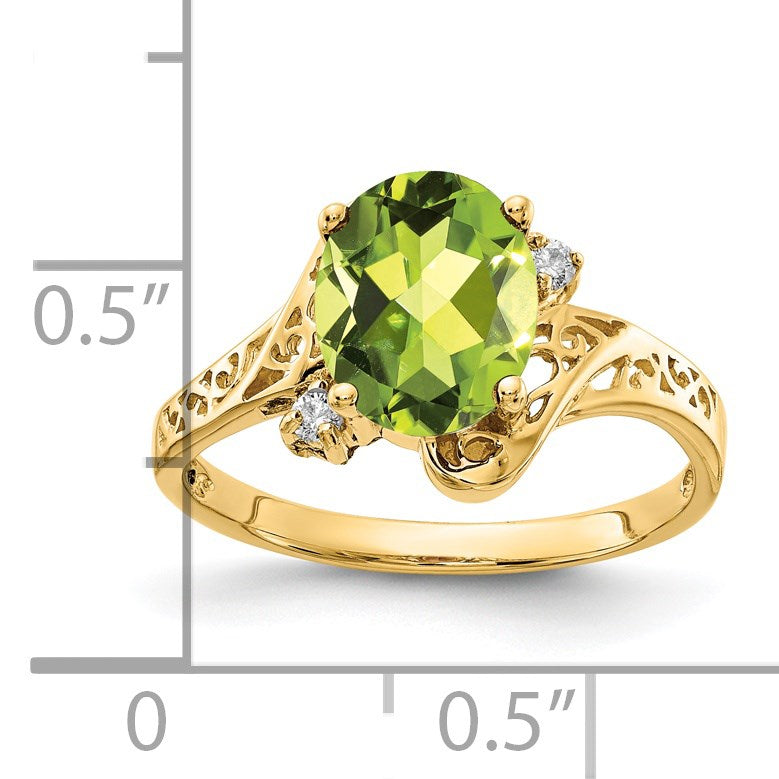 14k 9x7mm Oval Peridot and AA Diamond Ring