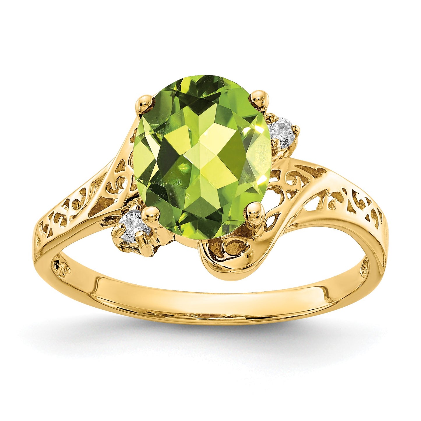 14k 9x7mm Oval Peridot and AA Diamond Ring
