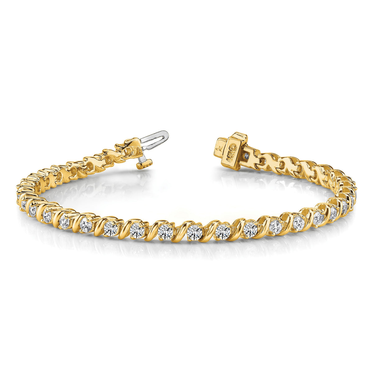14k Holds 2 carat 44-2.25mm Round Diamond Swirled 2-prong 7 inch Tennis Bracelet Mounting