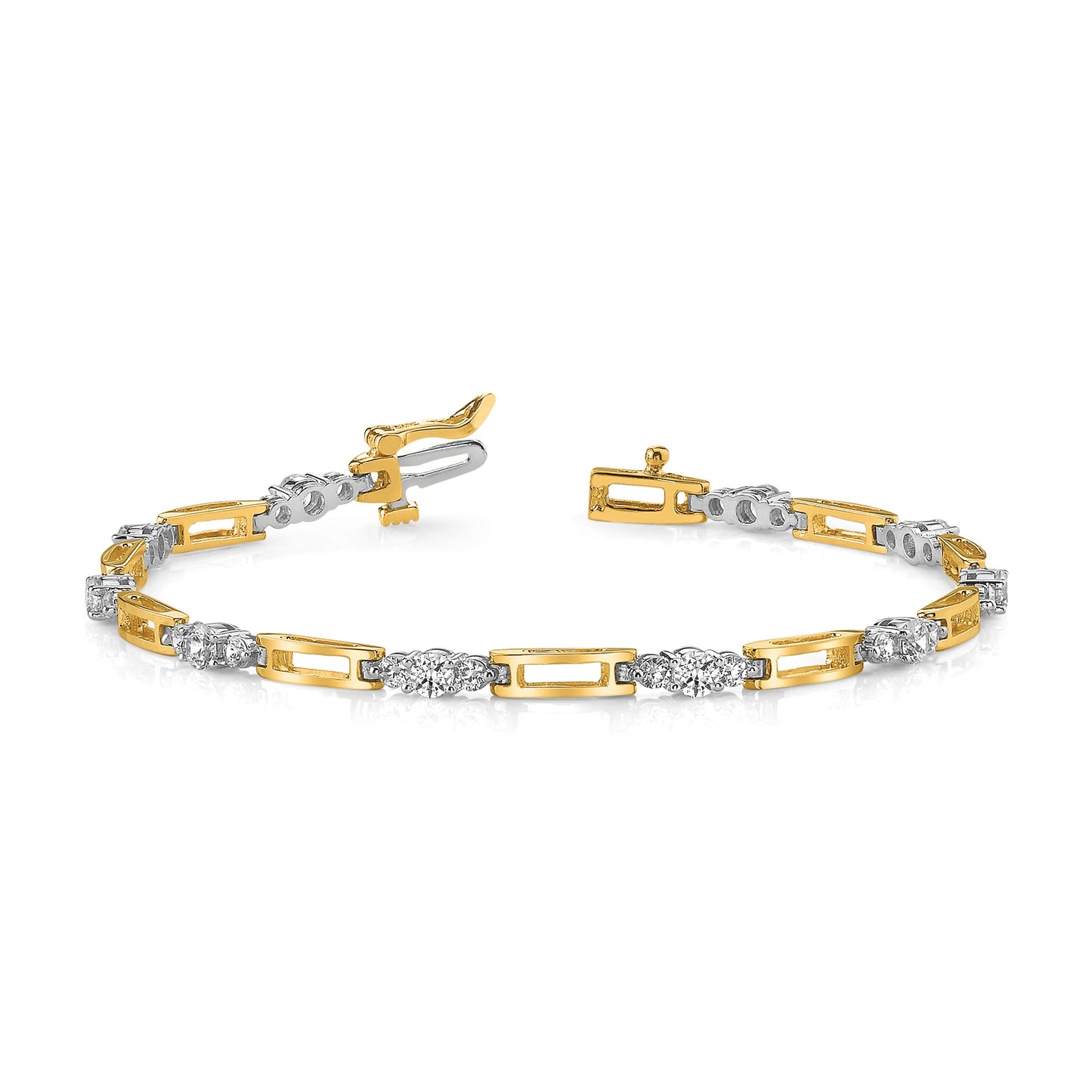 14k Two-Tone Holds 2.1 carat 20-2.2mm/10-3.2mm Round Diamond Bar Link 7 inch Tennis Bracelet Mounting
