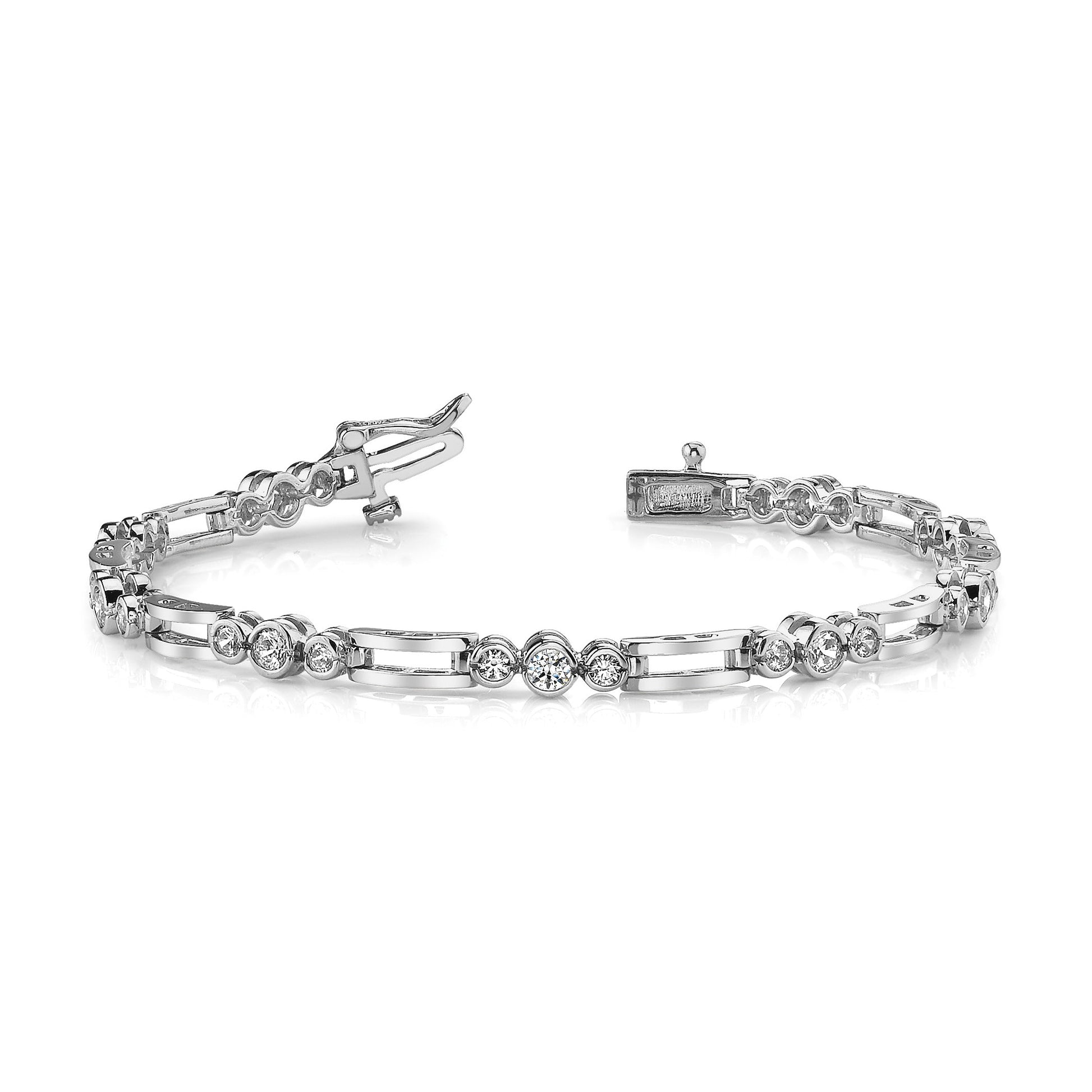 14k White Gold Holds 1 carat 18-1.9mm/9-2.4mm Round Diamond Bezel Paperclip Link 7 inch Tennis Bracelet Mounting