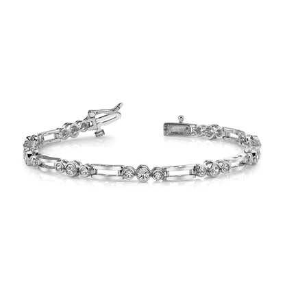 14k White Gold Holds 1 carat 18-1.9mm/9-2.4mm Round Diamond Bezel Paperclip Link 7 inch Tennis Bracelet Mounting