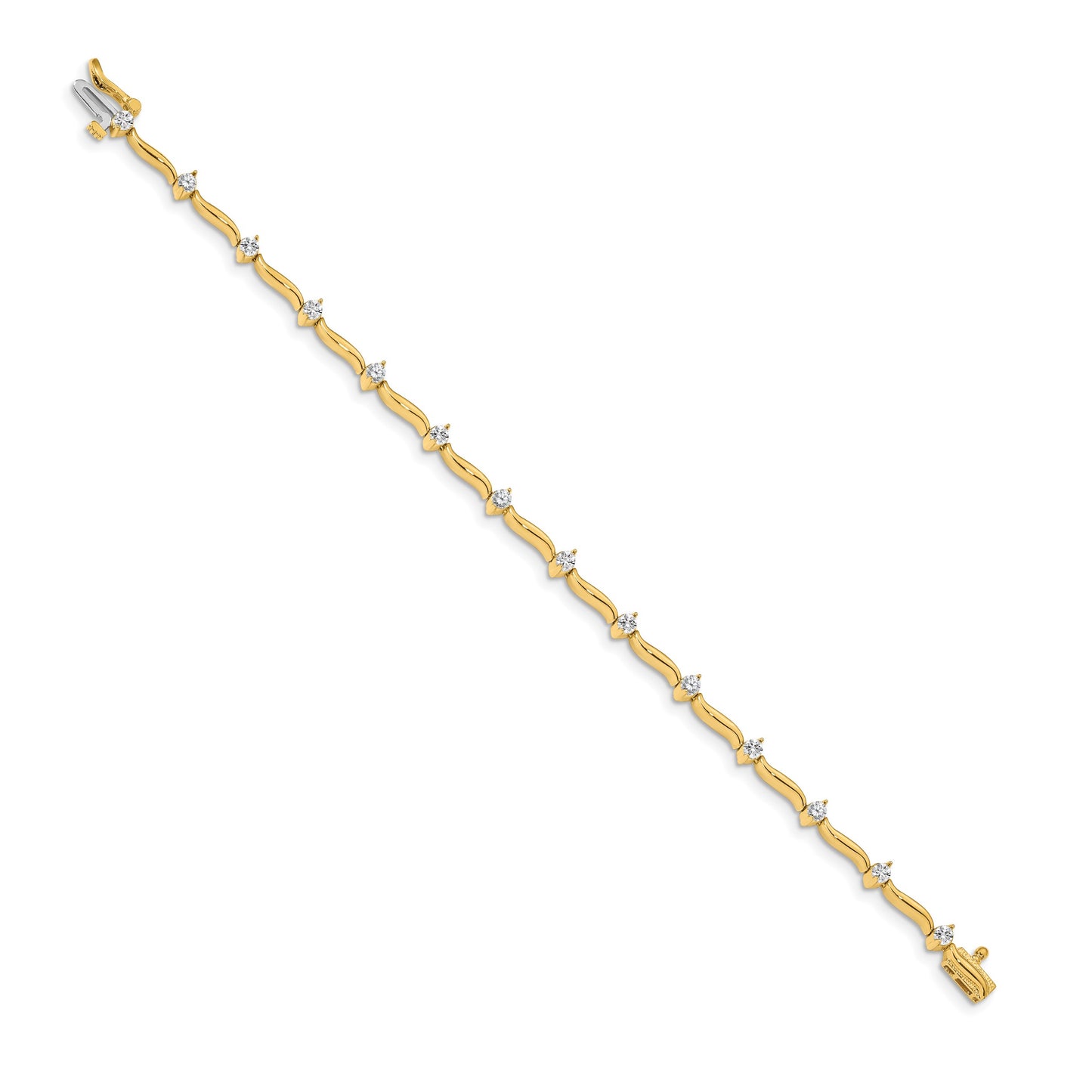 14k Holds 1 carat 14-2.6mm Round Diamond 2-prong Wavy Bar Link 7 inch Tennis Bracelet Mounting
