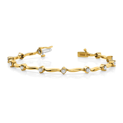14k Holds 1 carat 14-2.6mm Round Diamond 2-prong Wavy Bar Link 7 inch Tennis Bracelet Mounting