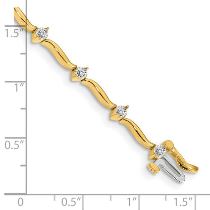 14k Holds 1 carat 14-2.6mm Round Diamond 2-prong Wavy Bar Link 7 inch Tennis Bracelet Mounting