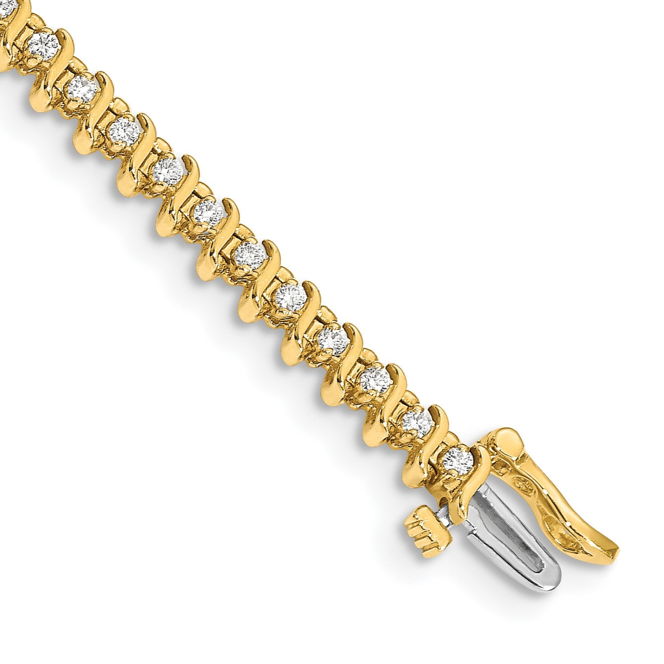 14k Holds 7/8 carat 54-1.6mm Round Diamond 2-prong S-link 7 inch Tennis Bracelet Mounting