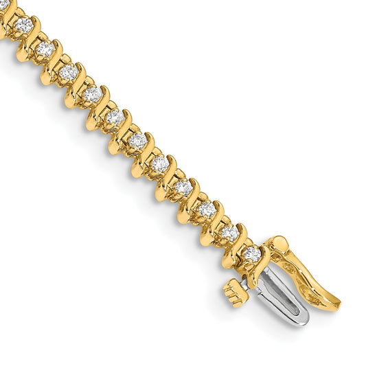 14k Holds 7/8 carat 54-1.6mm Round Diamond 2-prong S-link 7 inch Tennis Bracelet Mounting