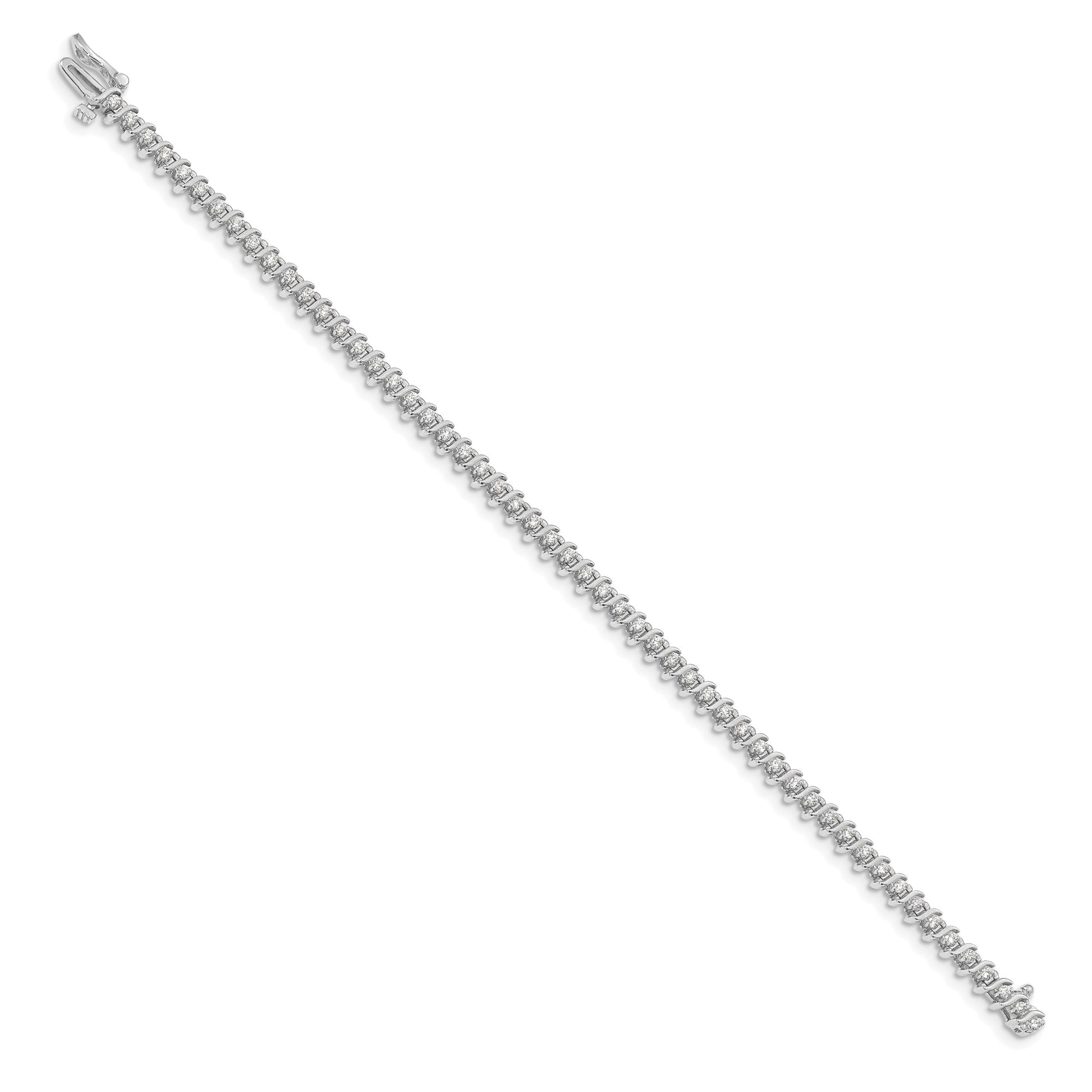 14k White Gold Complete 7/8 carat Round AA Diamond 2-prong S-link 7 inch Tennis Bracelet