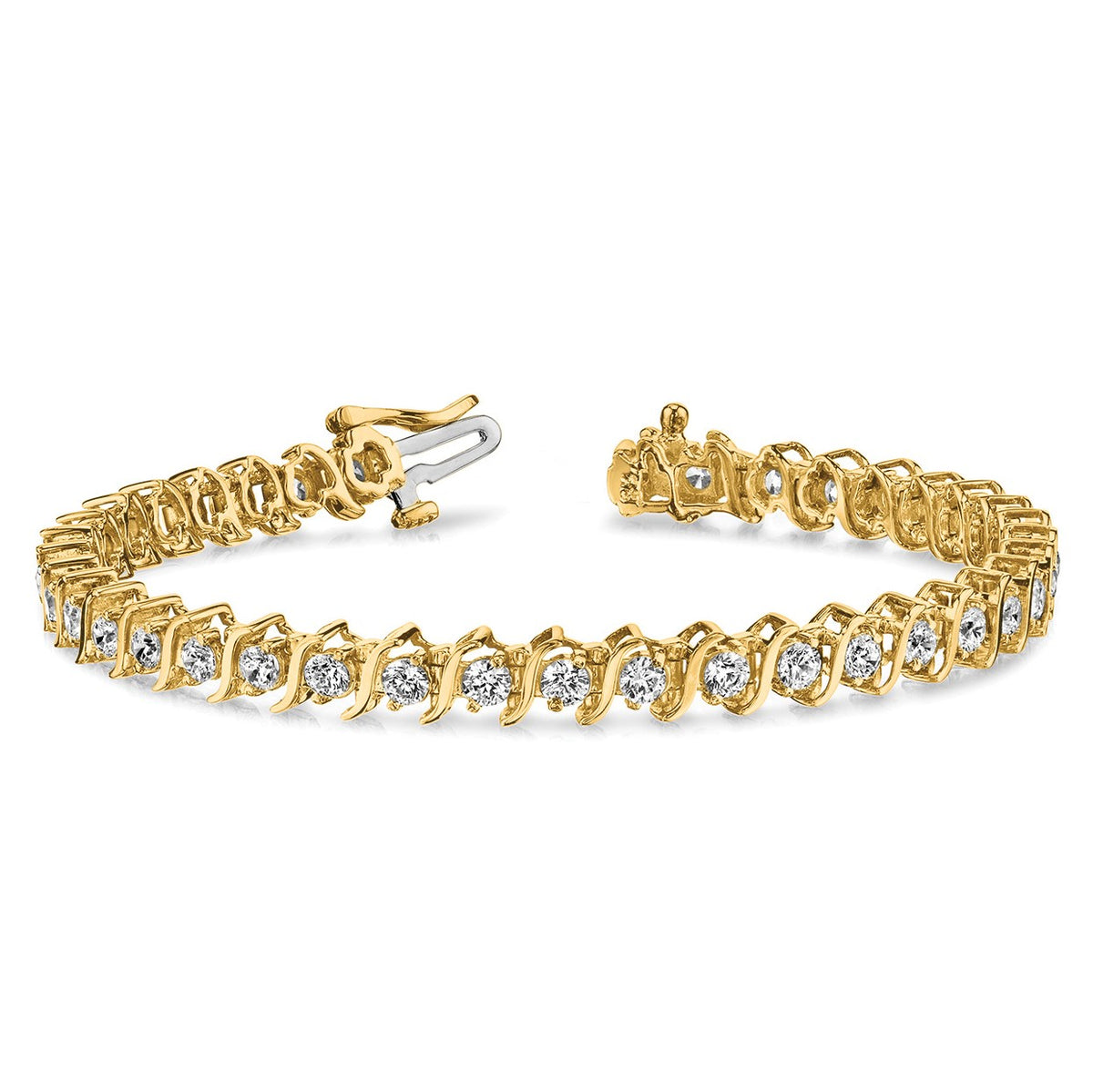 14k Holds 3.9 carat 38-3.0mm Round Diamond 2-prong S-link 7 inch Tennis Bracelet Mounting