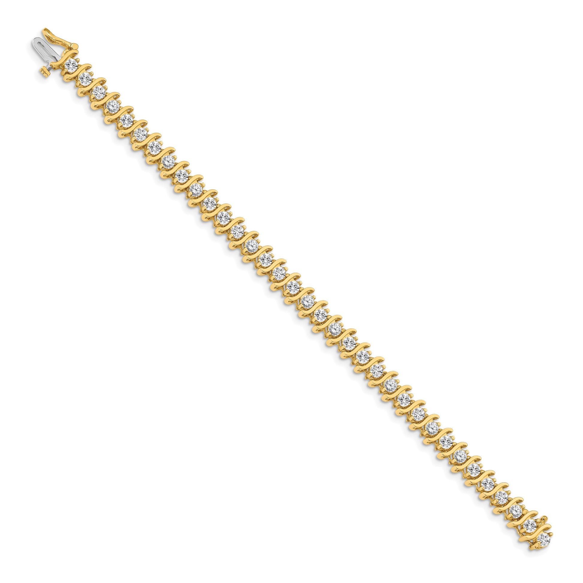 14k Holds 5.95 carat 35-3.5mm Round Diamond 2-prong S-link 7 inch Tennis Bracelet Mounting