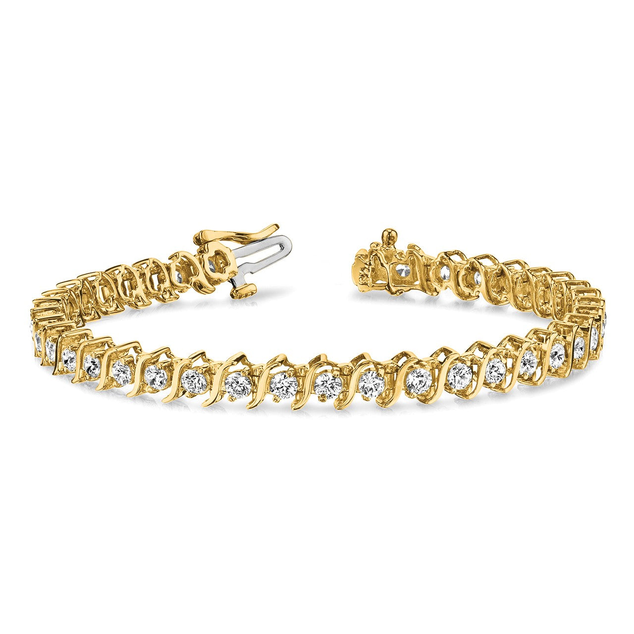 14k Holds 5.95 carat 35-3.5mm Round Diamond 2-prong S-link 7 inch Tennis Bracelet Mounting