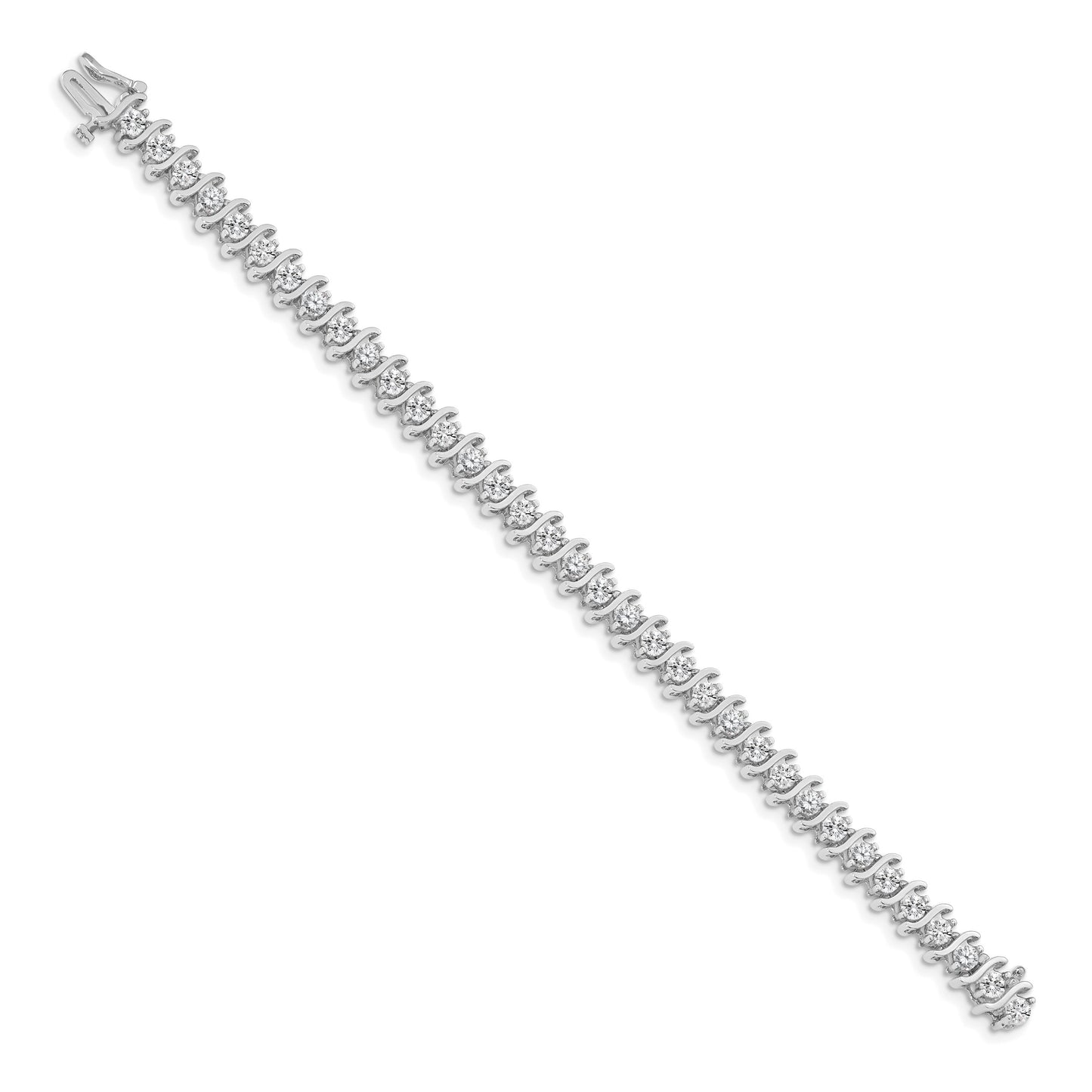 14k White Gold Holds 5.95 carat 35-3.5mm Round Diamond 2-prong S-link 7 inch Tennis Bracelet Mounting