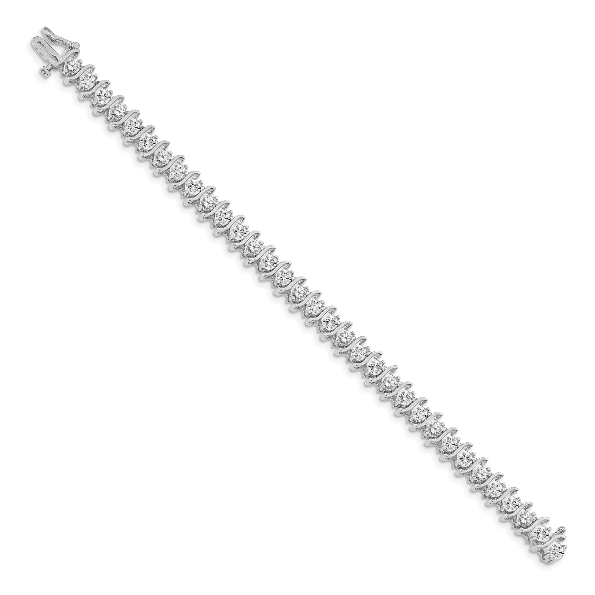 14k White Gold Holds 7.19 carat 33-3.8mm Round Diamond 2-prong S-link 7 inch Tennis Bracelet Mounting