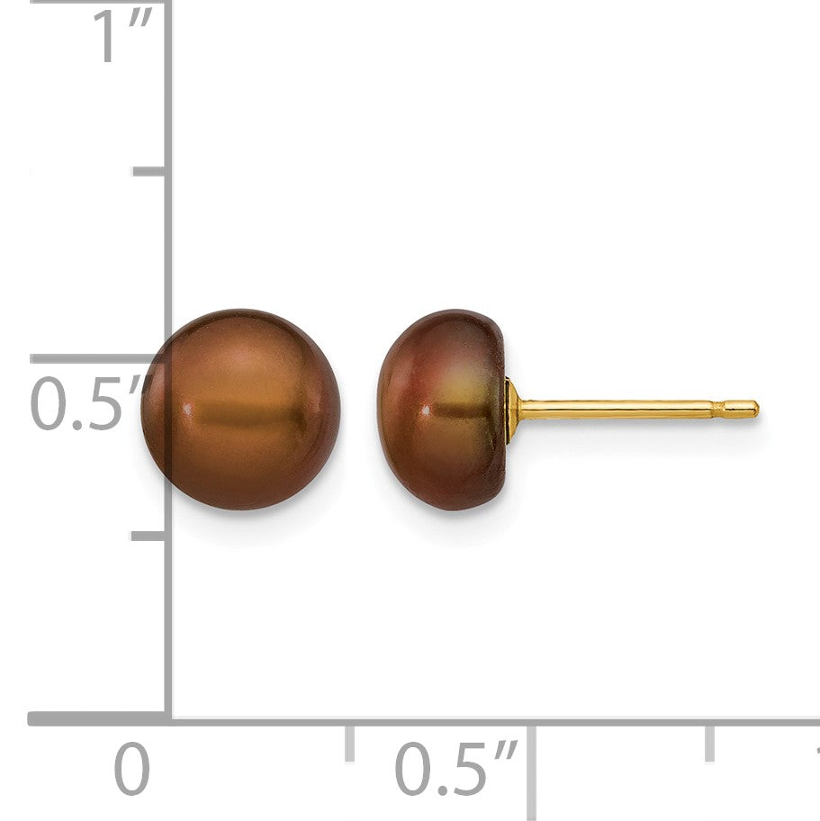 14k 7-8mm Brown Button Freshwater Cultured Pearl Stud Post Earrings