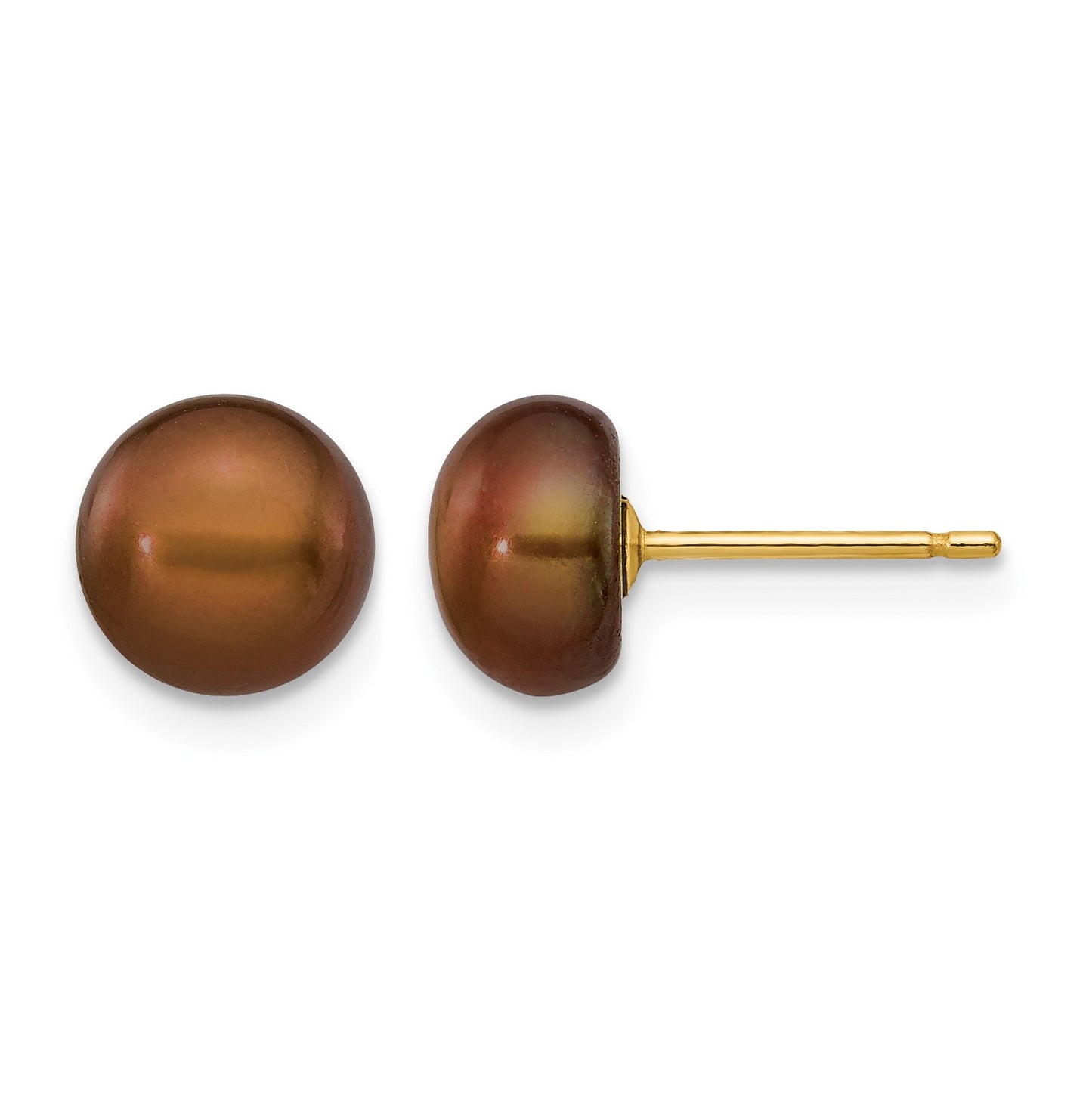 14k 7-8mm Brown Button Freshwater Cultured Pearl Stud Post Earrings