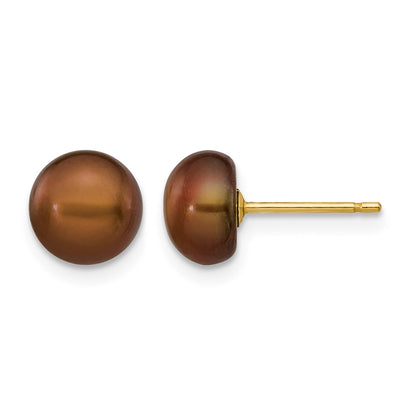 14k 7-8mm Brown Button Freshwater Cultured Pearl Stud Post Earrings