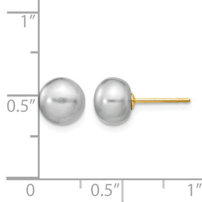 14k 7-8mm Grey Button Freshwater Cultured Pearl Stud Post Earrings