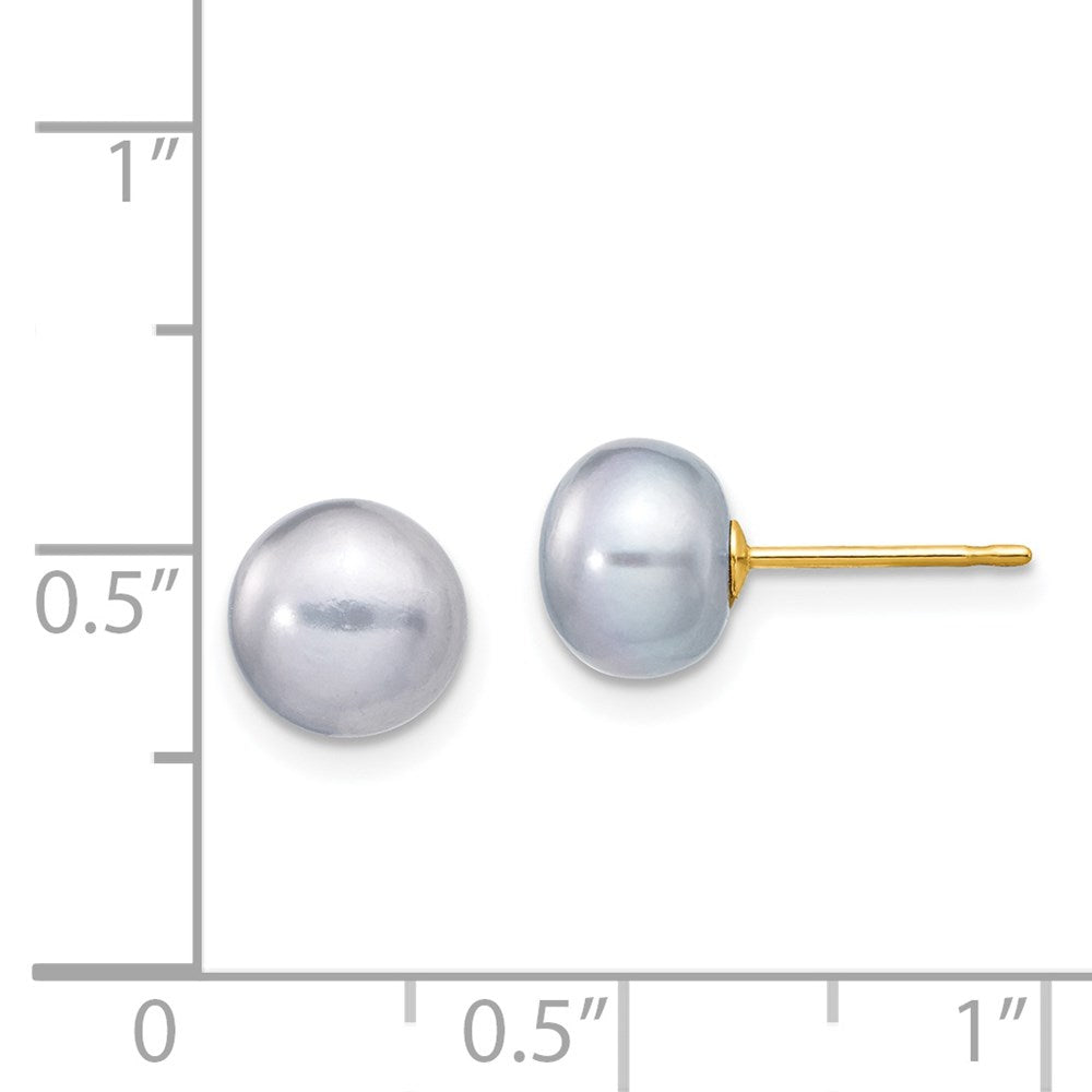 14k 7-8mm Grey Button Freshwater Cultured Pearl Stud Post Earrings