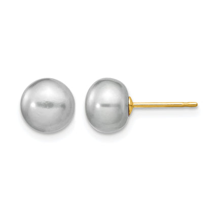 14k 7-8mm Grey Button Freshwater Cultured Pearl Stud Post Earrings