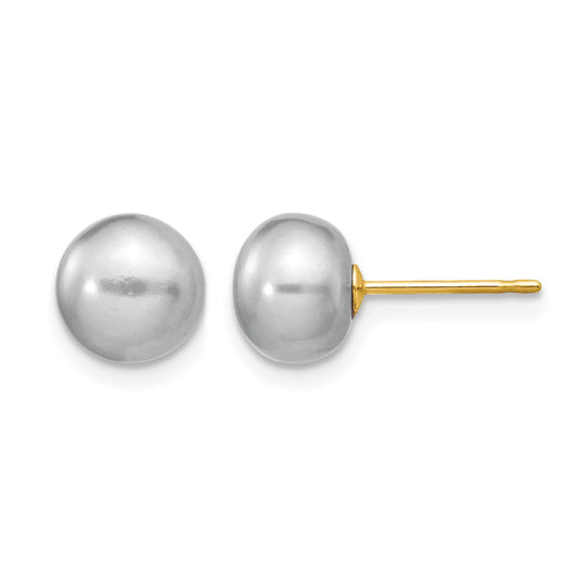 14k 7-8mm Grey Button Freshwater Cultured Pearl Stud Post Earrings