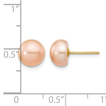 14k 7-8mm Pink Button Freshwater Cultured Pearl Stud Post Earrings
