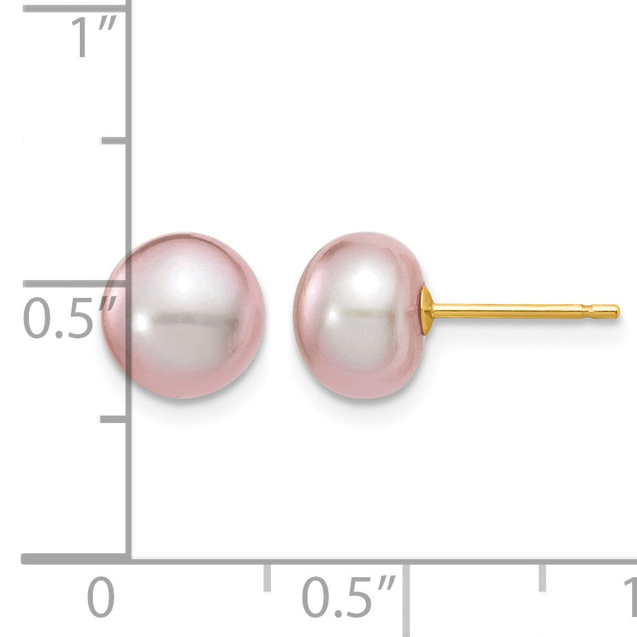 14k 7-8mm Purple Button Freshwater Cultured Pearl Stud Post Earrings