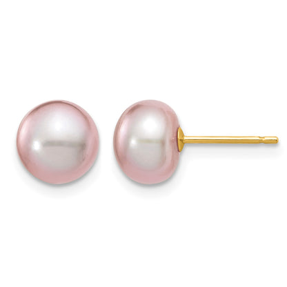14k 7-8mm Purple Button Freshwater Cultured Pearl Stud Post Earrings