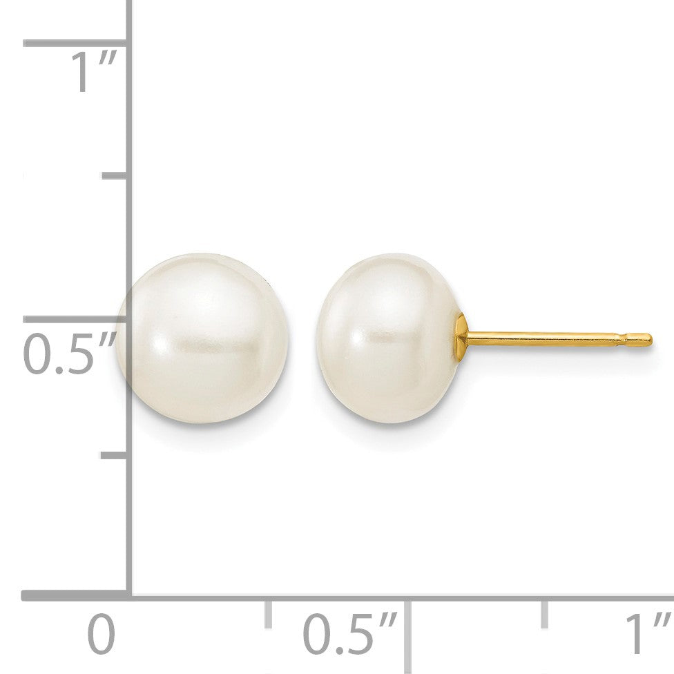 14k 7-8mm White Button Freshwater Cultured Pearl Stud Post Earrings