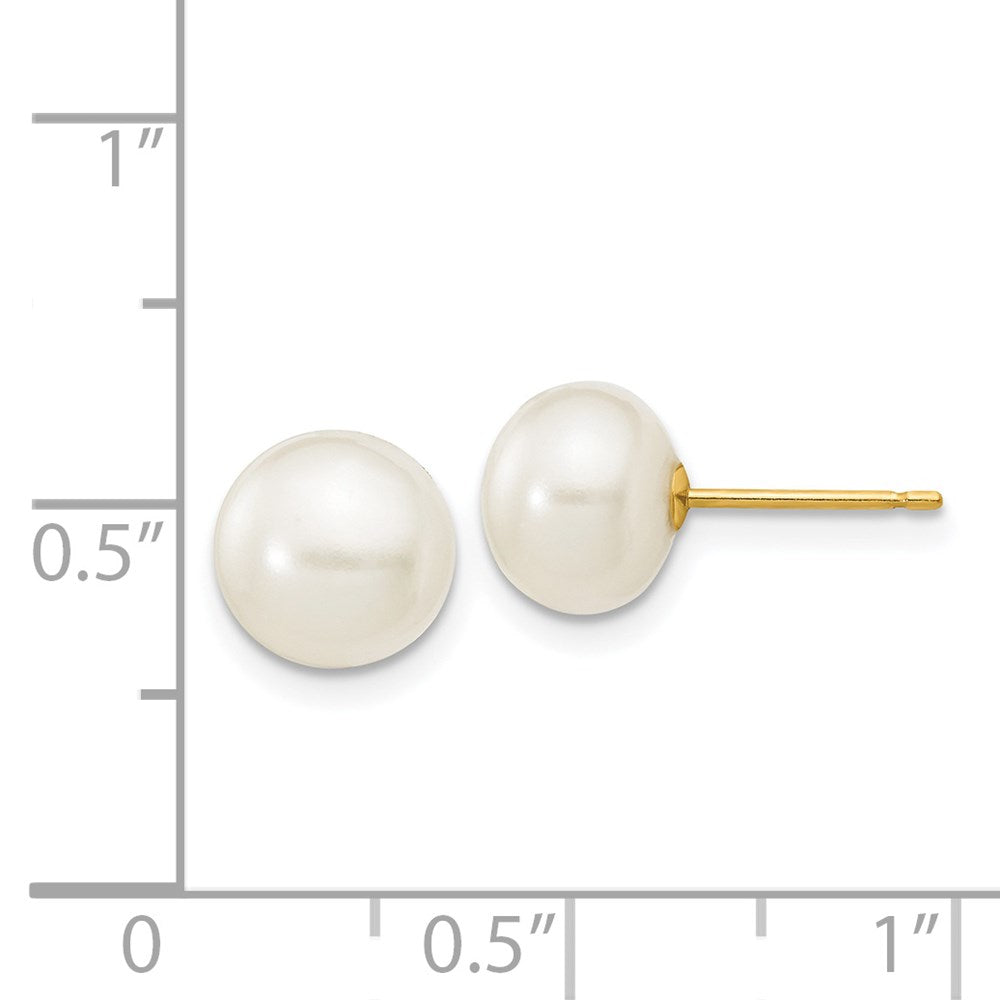 14k 7-8mm White Button Freshwater Cultured Pearl Stud Post Earrings