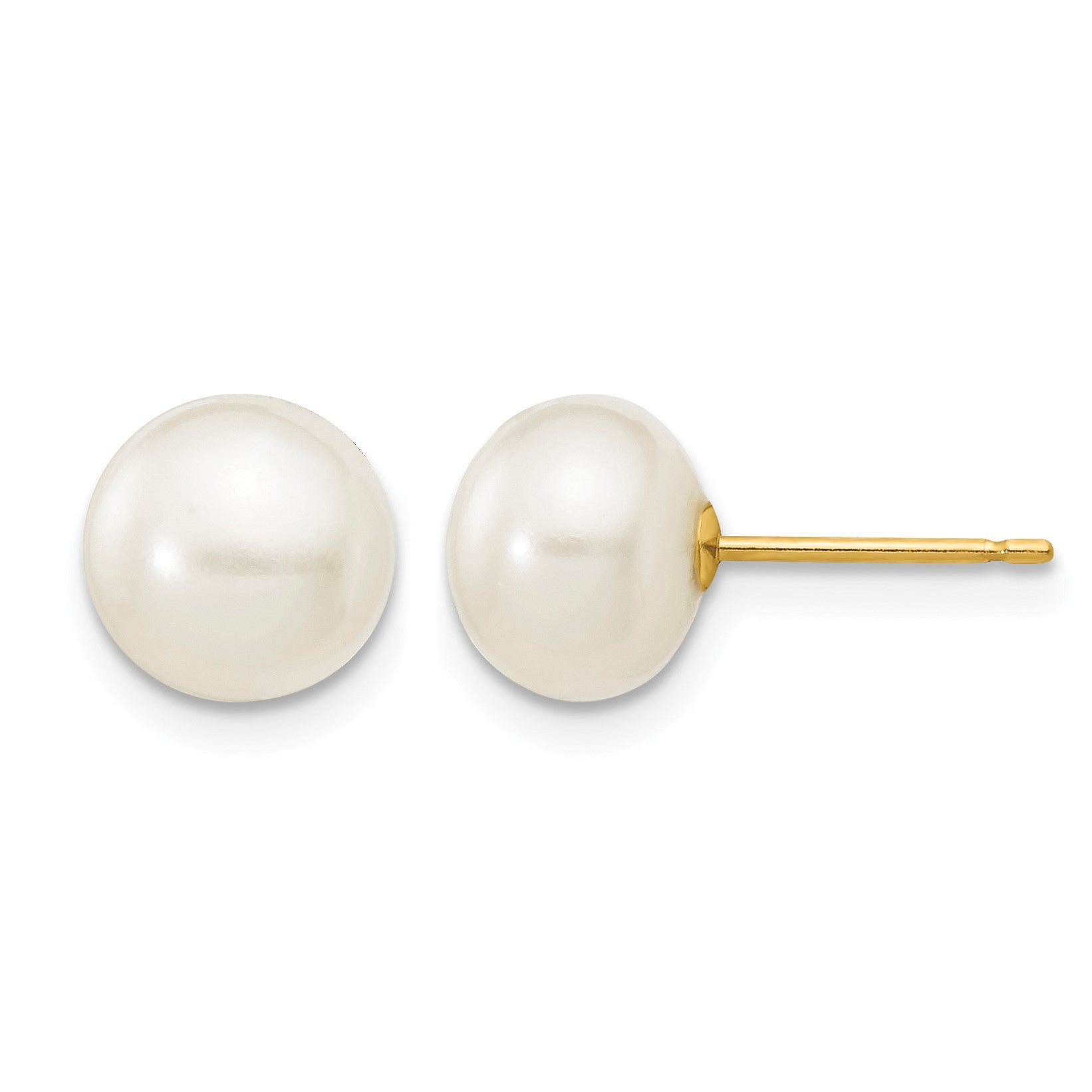14k 7-8mm White Button Freshwater Cultured Pearl Stud Post Earrings
