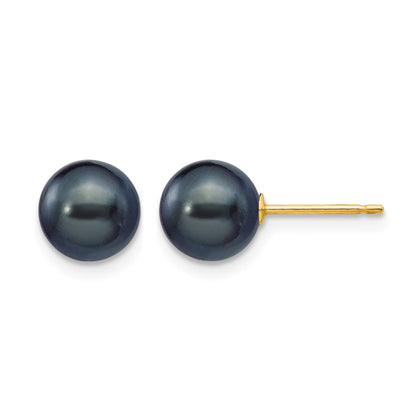 14k 7-8mm Black Round Freshwater Cultured Pearl Stud Post Earrings