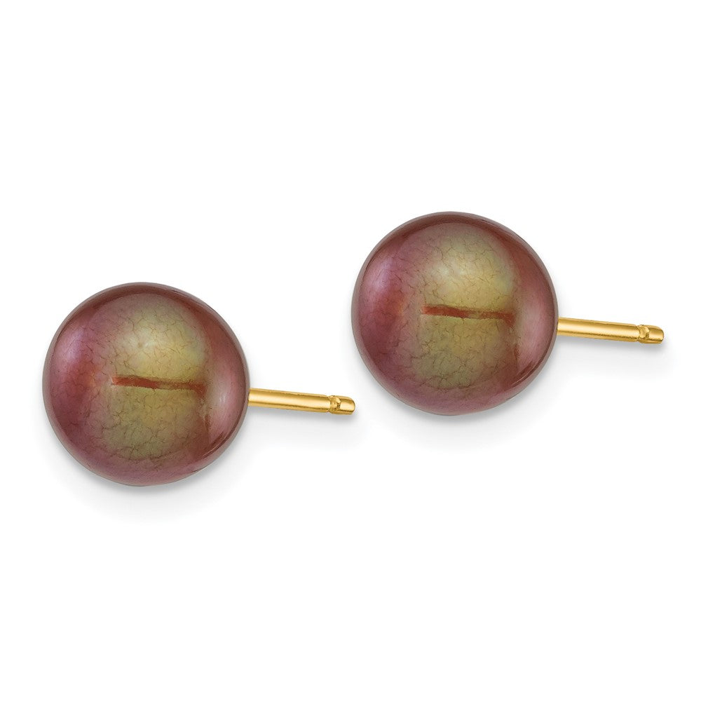 14k 7-8mm Brown Round Freshwater Cultured Pearl Stud Post Earrings