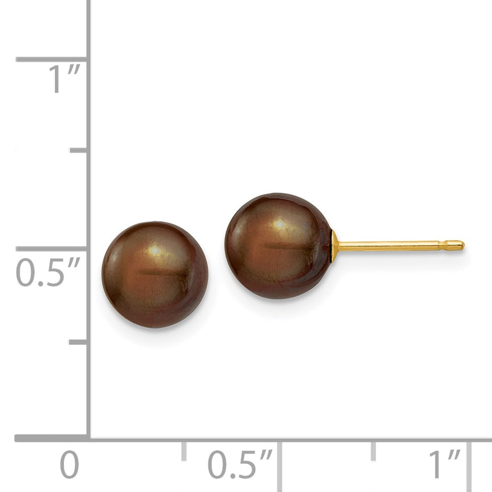 14k 7-8mm Brown Round Freshwater Cultured Pearl Stud Post Earrings