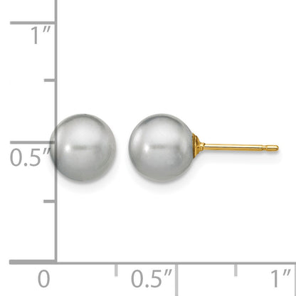 14k 7-8mm Grey Round Freshwater Cultured Pearl Stud Post Earrings