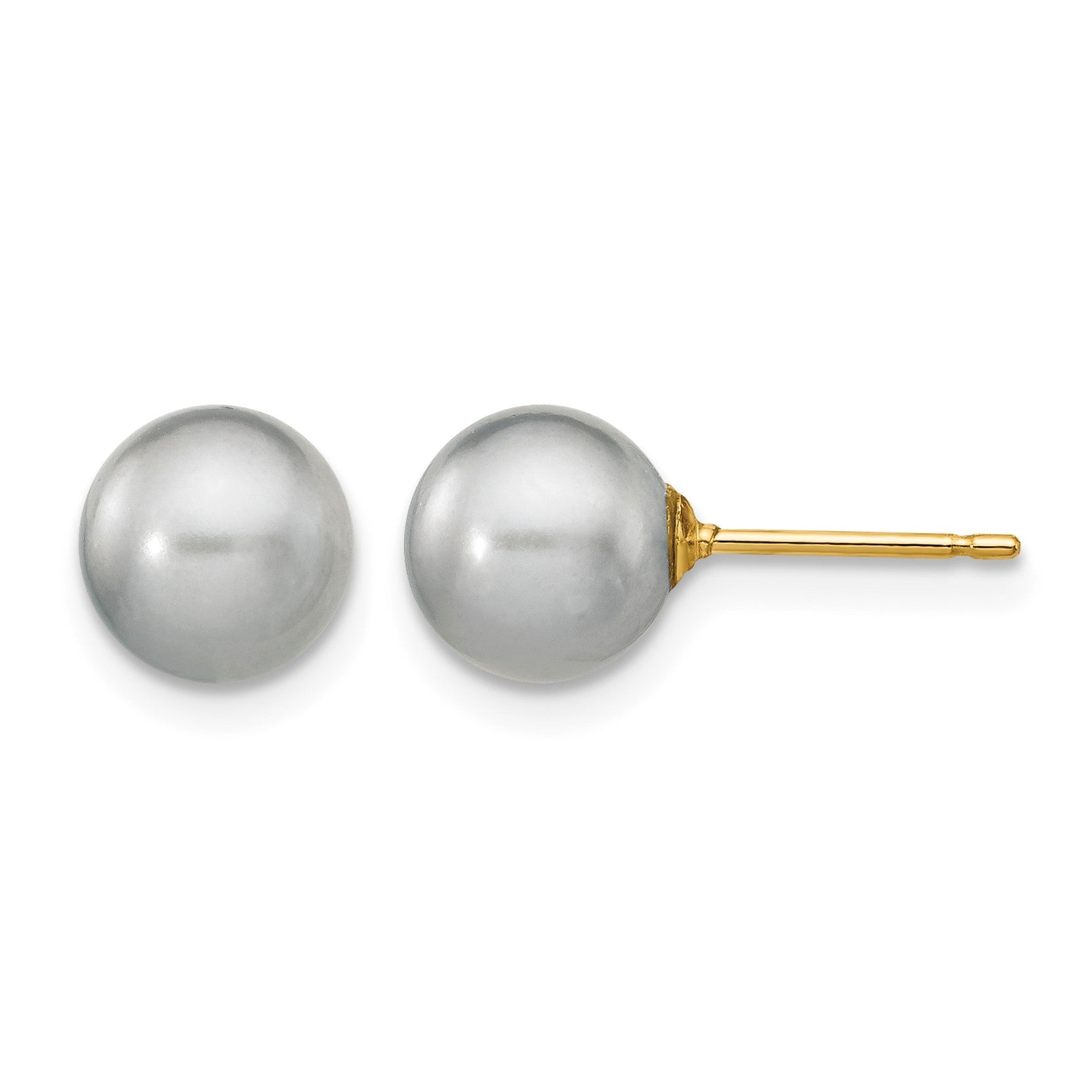 14k 7-8mm Grey Round Freshwater Cultured Pearl Stud Post Earrings