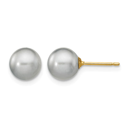 14k 7-8mm Grey Round Freshwater Cultured Pearl Stud Post Earrings