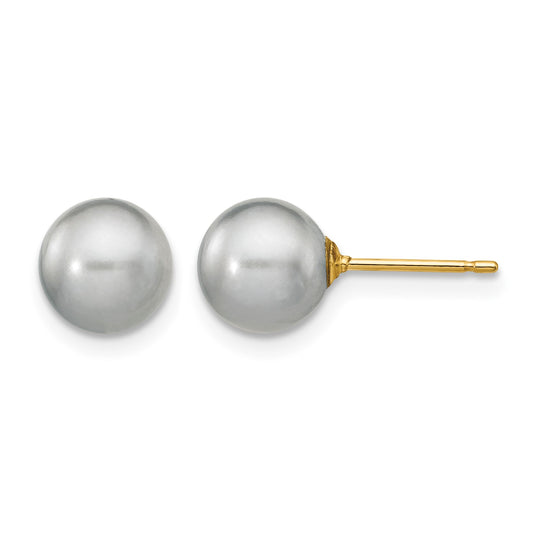 14k 7-8mm Grey Round Freshwater Cultured Pearl Stud Post Earrings