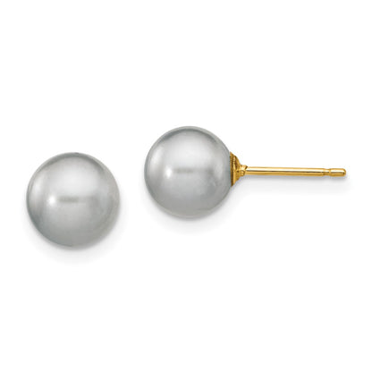 14k 7-8mm Grey Round Freshwater Cultured Pearl Stud Post Earrings